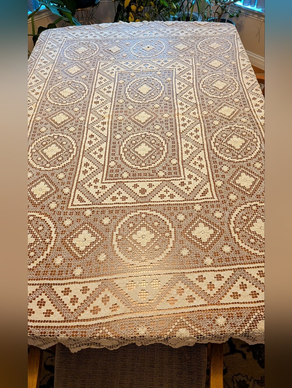 Vintage Handmade Crochet Lace Tablecloth in Cream 100% Cotton